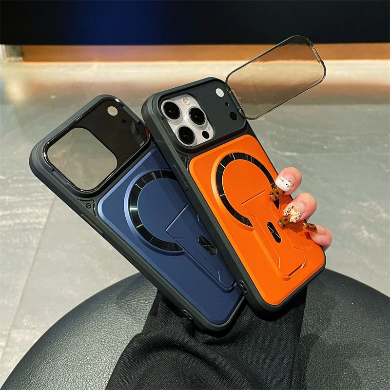 Foldable Stand Magnetic Case for IPhone Air 17 16 15 13 12 11 Pro Max 14 Plus 17Pro IPhone17 Magsafe Camera Lens Holder Cover view 5