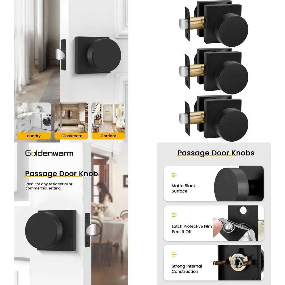 

Матовые черные дверные ручки из цинкового сплава (3 шт.) для современного дома, усиленные, для проходных дверей