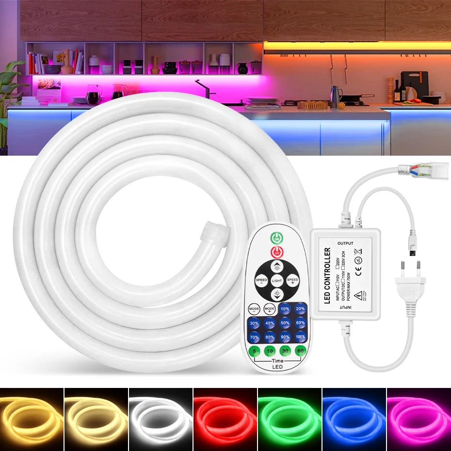 

Tuya Smart LED Neon Strip Light 220V Round Led Tape Waterproof Flexible Ribbon Remote APP Control Work with Alexa Google Home