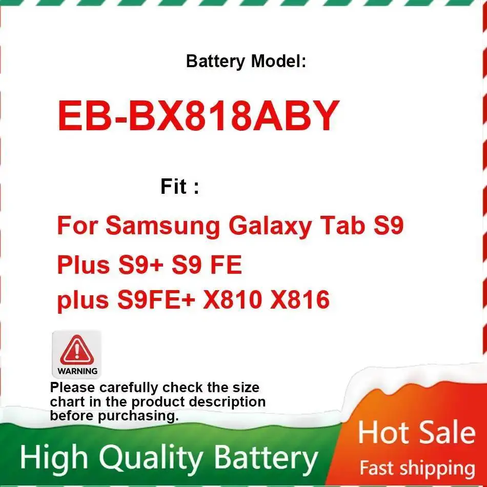 

Tablet Battery EB-BX818ABY 10090Mah For Samsung Galaxy Tab S9 Plus S9+ FE S9FE+ X810 X816