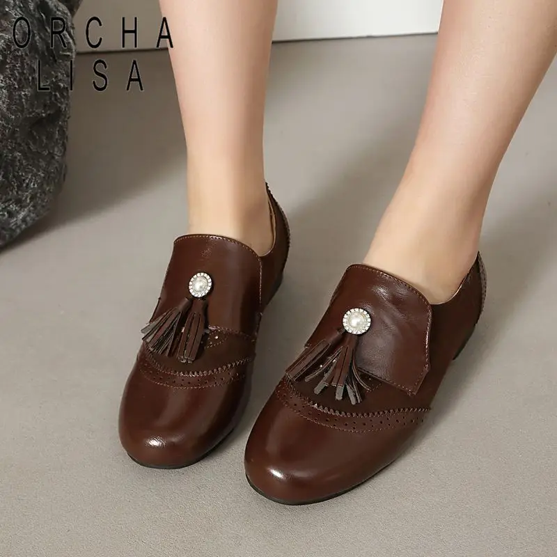 

ORCHA LISA Модные женские туфли-лоферы без каблука с круглым носком, повседневные, с бахромой, разноцветные, увеличенные размеры 46, 47, 48, обувь