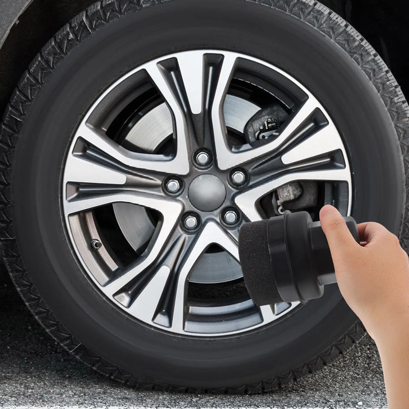 Tire Shine Brush Applicator Sponge High-Density Foam Head Ergonomic Grip Protective Cap for Tire Waxing Polishing Car Detailing view 3