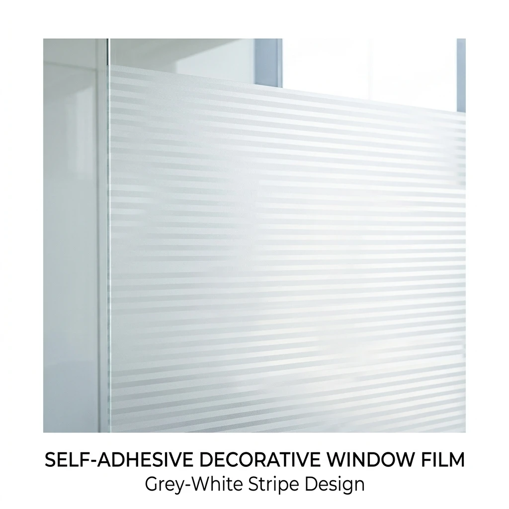 Minimalist Horizontal Striped Window Privacy Film Self-Stick DIY Bubble-Free Removable No Residue Uniform Light Transmission