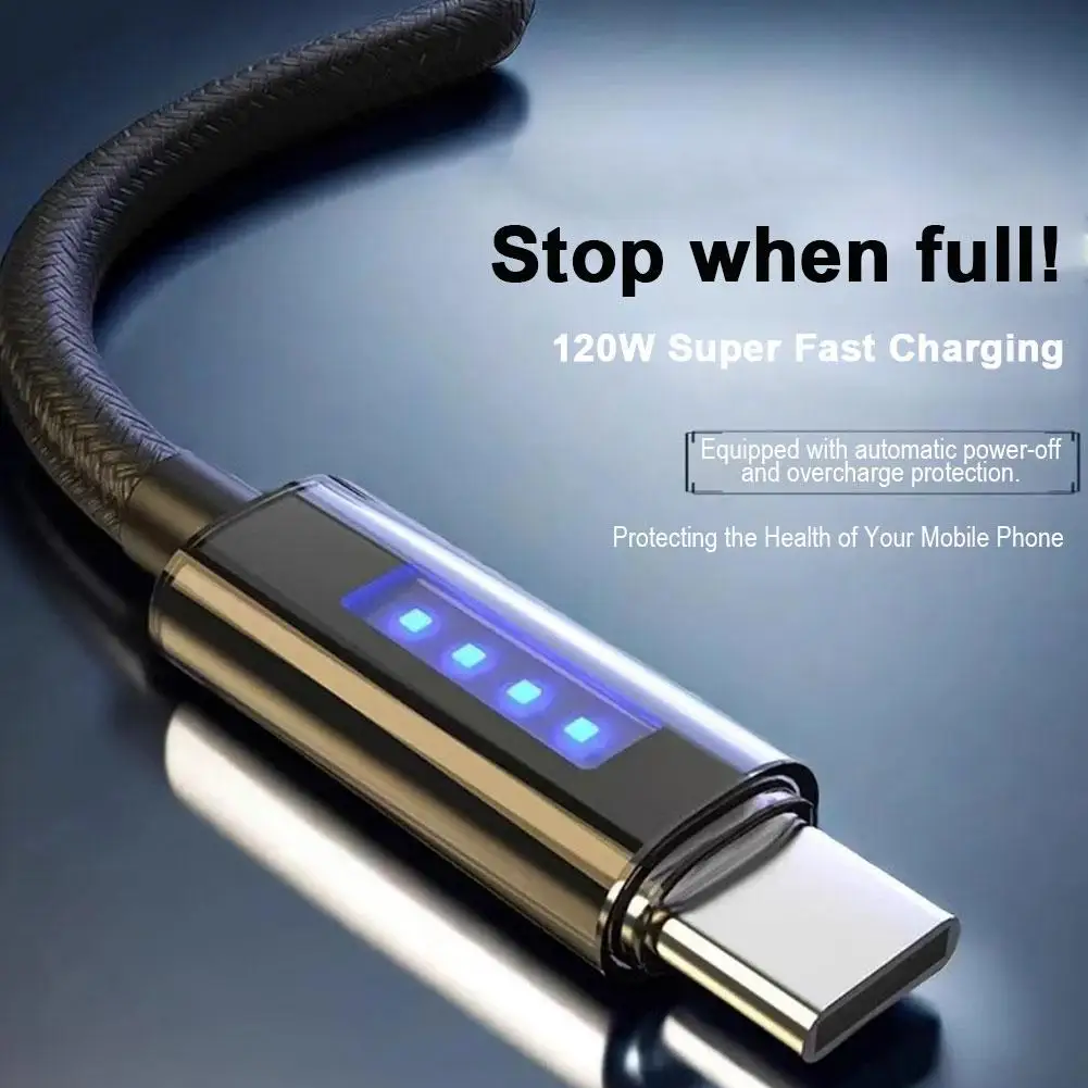120W 6A Super Fast Charge Cable USB Data Cord Automatically Cuts Off Power Fast Charging Cable For Samsung For Xiaomi