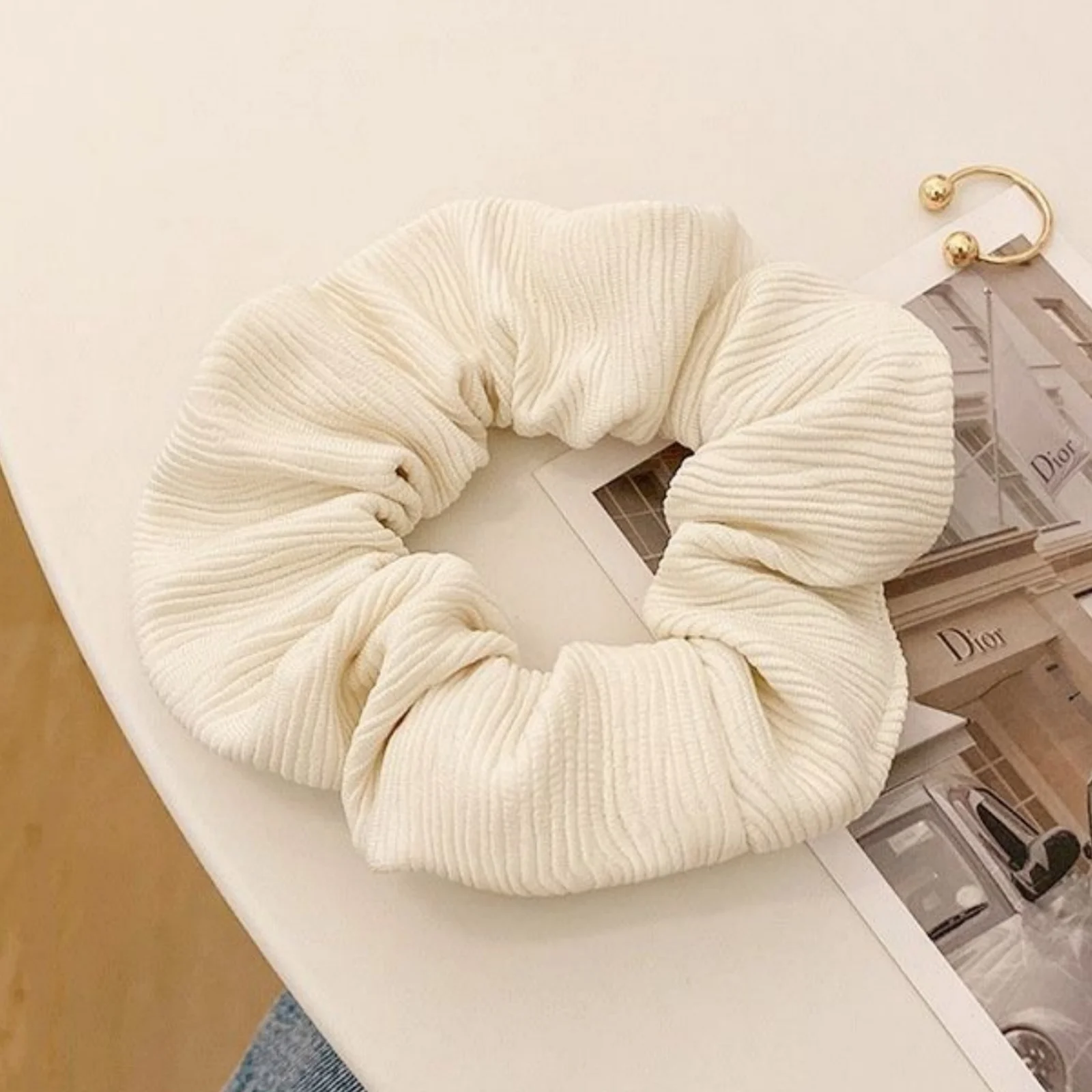 1PC Solid Color Wave Large Intestine Hair Circle High Elasticity Hair Tie Leather Band Ponytail Temperament Head Rope Hundreds O