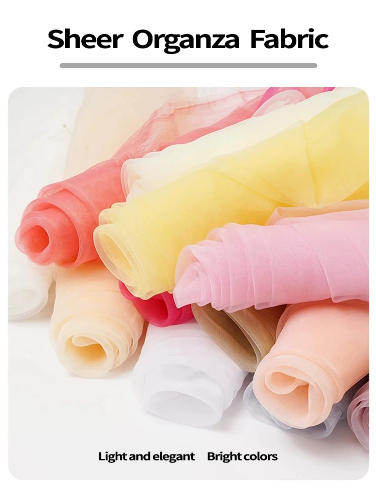 Sheer Gauze Organza Fabric For Dress Garment Doll DIY Sewing Colorful Tulle Organza Fabric for Party Wedding Decoraction