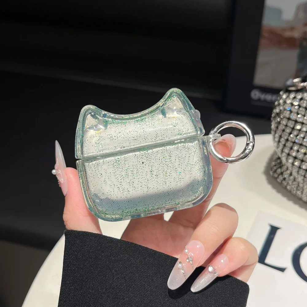 Étui pour écouteurs Transparent à paillettes scintillantes, chat mignon avec porte-clés, étui de protection pour écouteurs, anti-rayures, Anti-chute pour Airpods 4