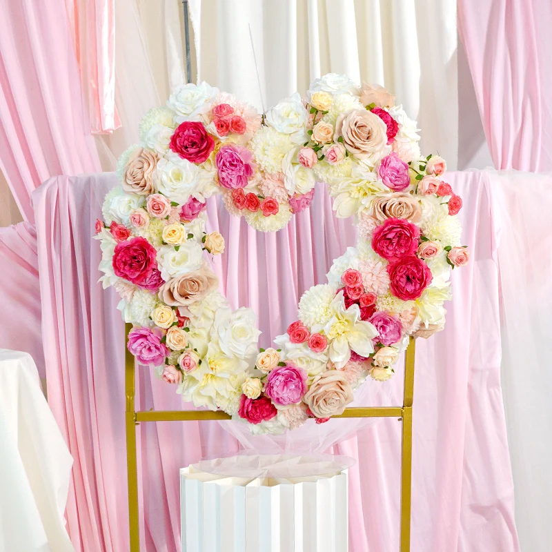 

Cross-Border New Artificial Flower Heart-Shaped Wreath Indoor and Outdoor Decorations for Wedding and Birthday Scene Arrangement