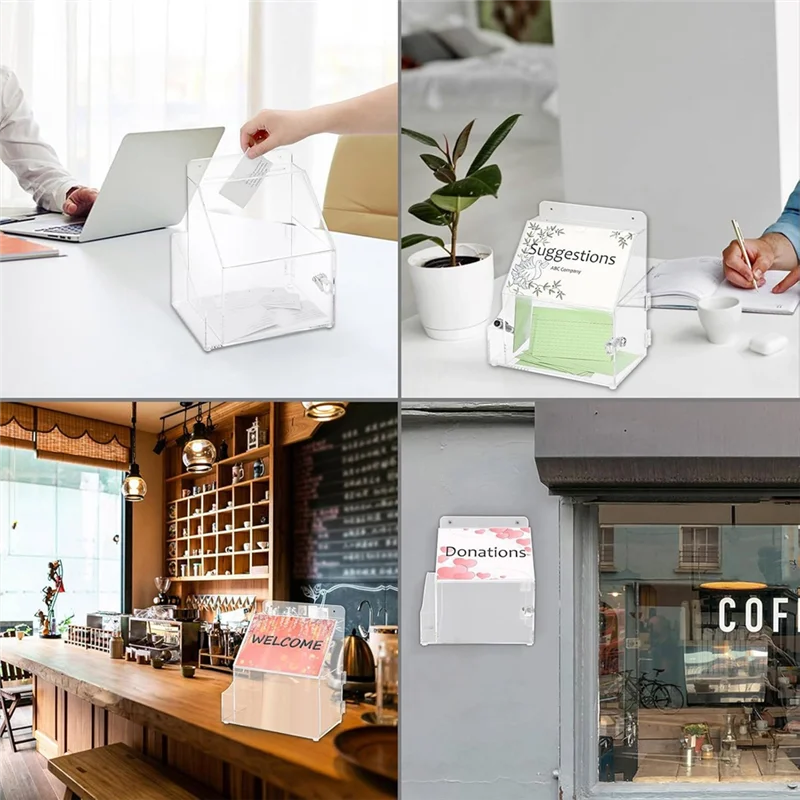 【Fast-Sale】Acrylic Wall Mounted Suggestion Box With Lock And 5" X7" Sign Slot For Office Donation Ballot Boxes Clear