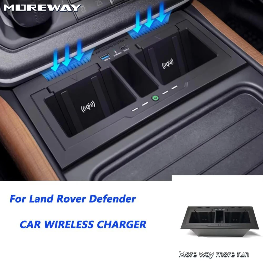 Moreway Fast Charge Car Charging Pad Phone Wireless Charger For Land Rover Defender 110 130 2021 2024 Interior Accessories