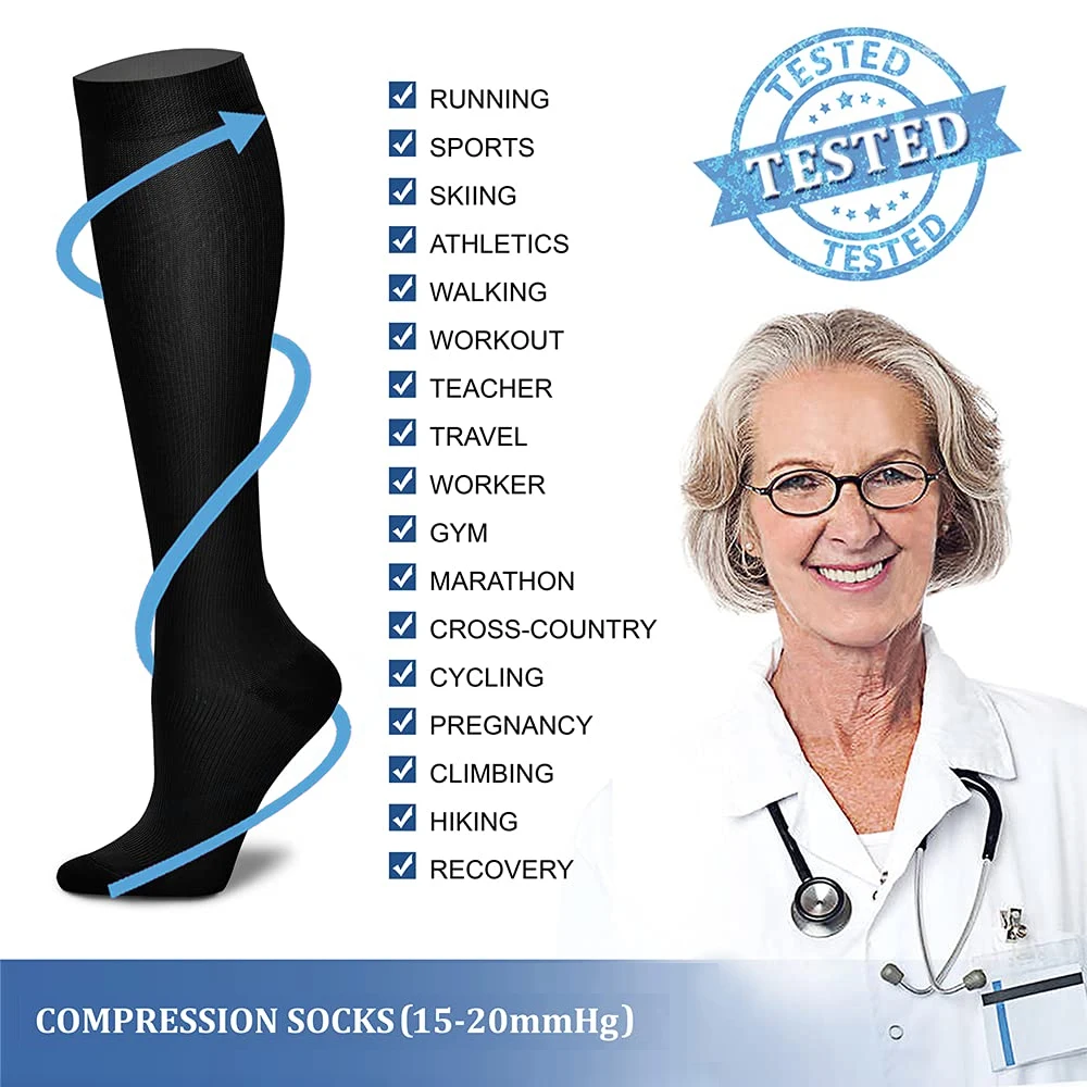 1 Pair Copper Compression Socks Women & Men Anti Fatigue Pain Relief Graduated Unisex Compression Stockings Knee High 15-20 MmHg