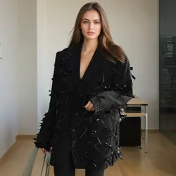 Fashion Bow Decoration Women's Blazer Jackets Elegant Turndown Collar Long Sleeved Solid Coat 2024 New Female Party Chic Outwear