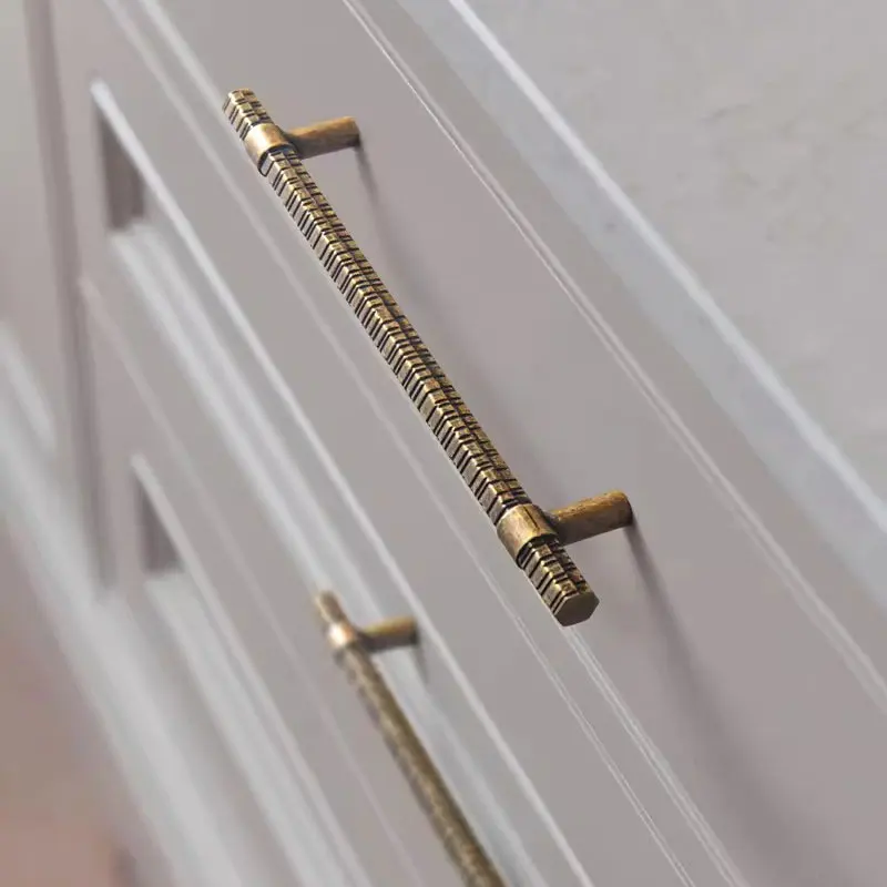 Antique Brass Long Cabinet Handles T Bar Drawer Knobs Retro Bedroom Wardrobe Pulls Zinc Alloy Vintage Furniture Hardware 320mm