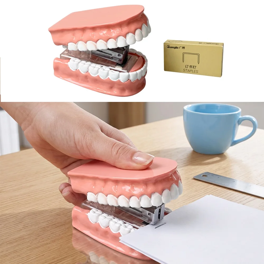 Funny Teeth Stapler Novelty Dental Mouth Model Stapler Cute Dentist Desk Stationery Stapling Tools Dentistry Office Prank Gifts