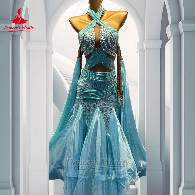 الكبار الفالس Quickstep مسابقة المهنية ملفوفة الوركين فساتين تخصيص النساء قاعة الرقص عارية الذراعين الزي حيوية الراقصة