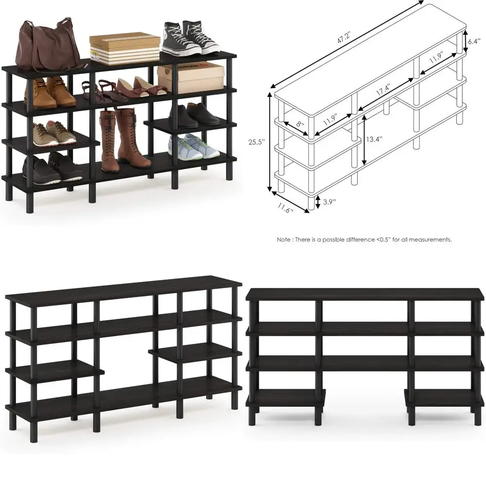 Mueble para TV Espresso y Negro de 4 niveles de ancho con estantes multiusos de Furinno Turn-N-Tube