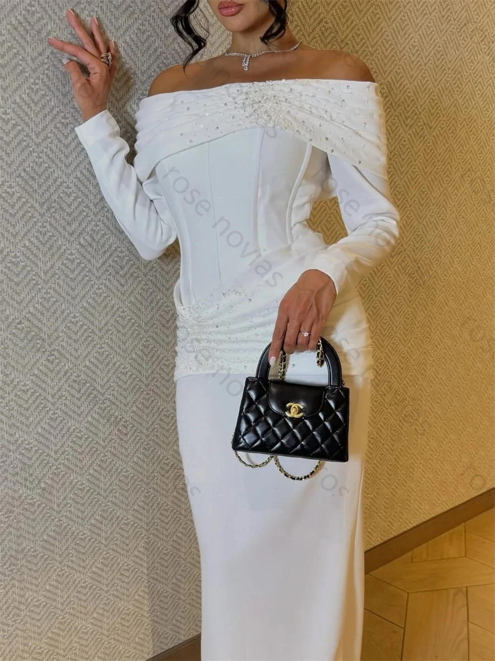 High Quality Customized Elegant Jersey Beading Draped Straight Off-the-shoulder Evening Dresses Bespoke Occasion Dresses Sexy