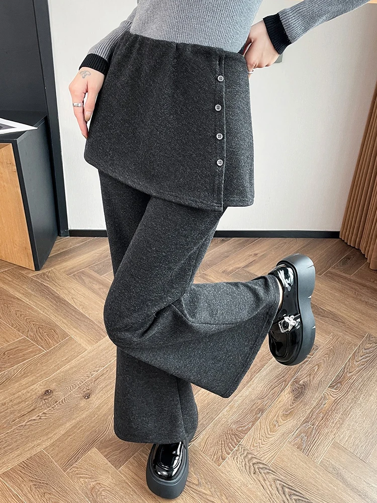 2025 خريف جديد كسول نمط ركاب تنوعا انفصال ضرطة الستار سراويل تقليدية قطرة الصوف بنطال ذو قصة أرجل واسعة للنساء