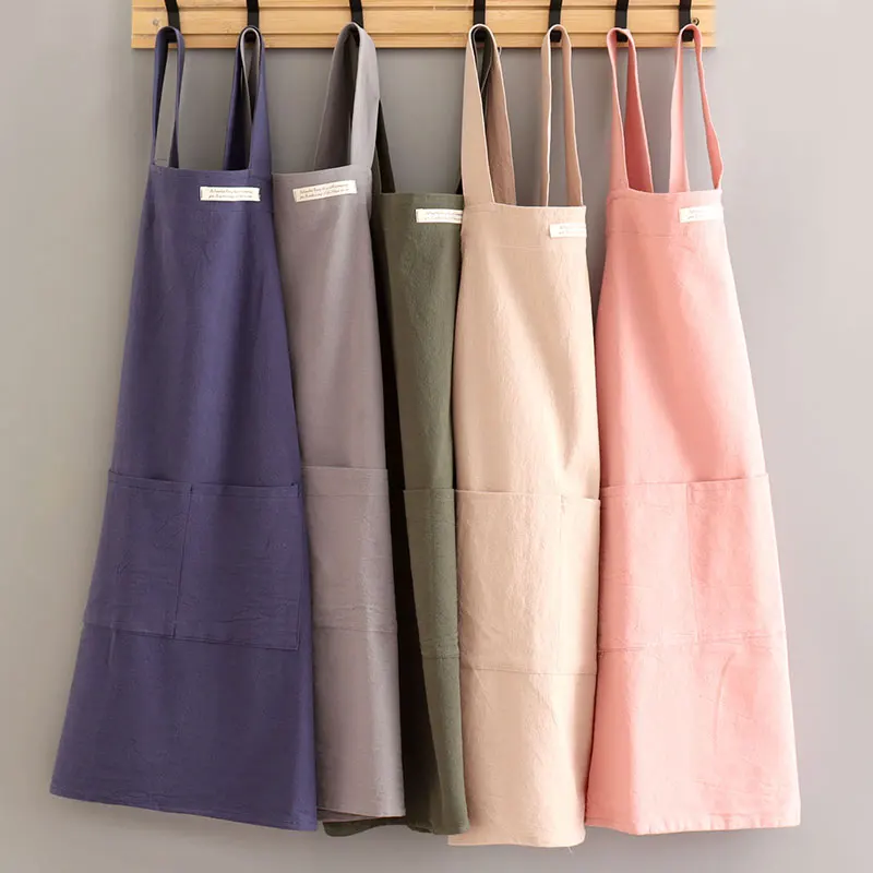 Cotton And Linen Apron For Women Men Work Drawing Kitchen Household Oil Resistant Breathable Customized Printing LOGO