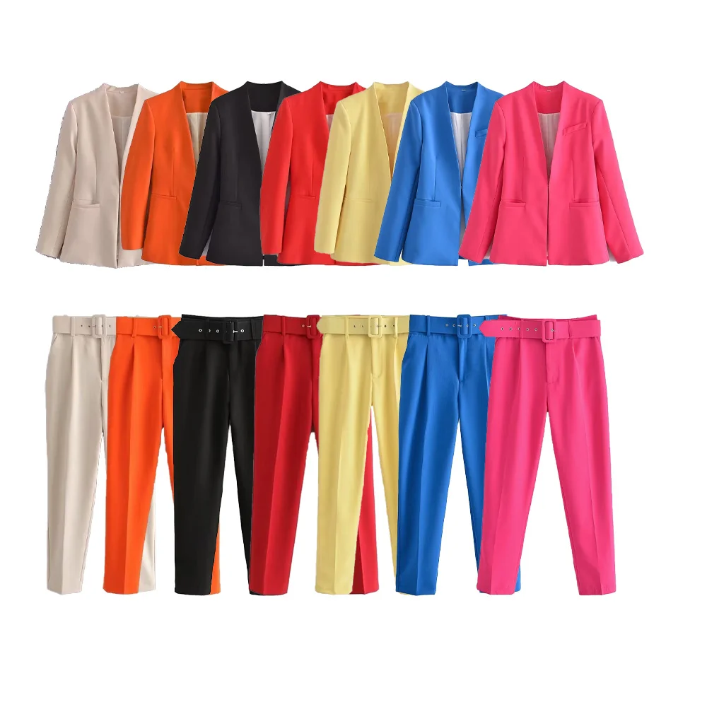 UNIZERA2024 Summer New Product Casual Women's Wear Simple Fashion Solid Color Suit Top Straight Pants Set