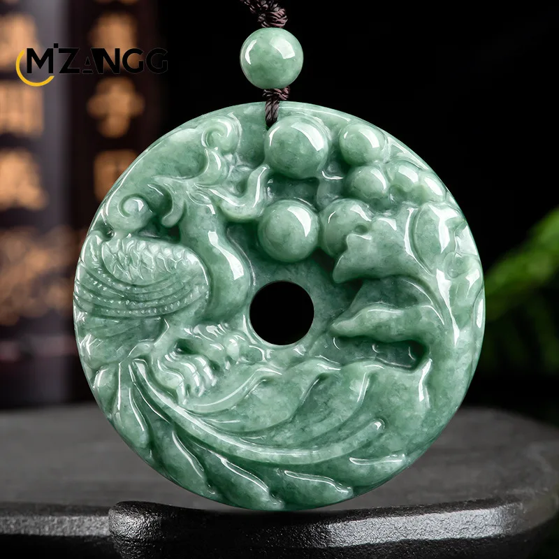 Natural A-goods Jadeite Phoenix Amulet Pendant Hand-carved Exquisite Luxury Ice Jade Necklace Men and Women Mascot Holiday Gift