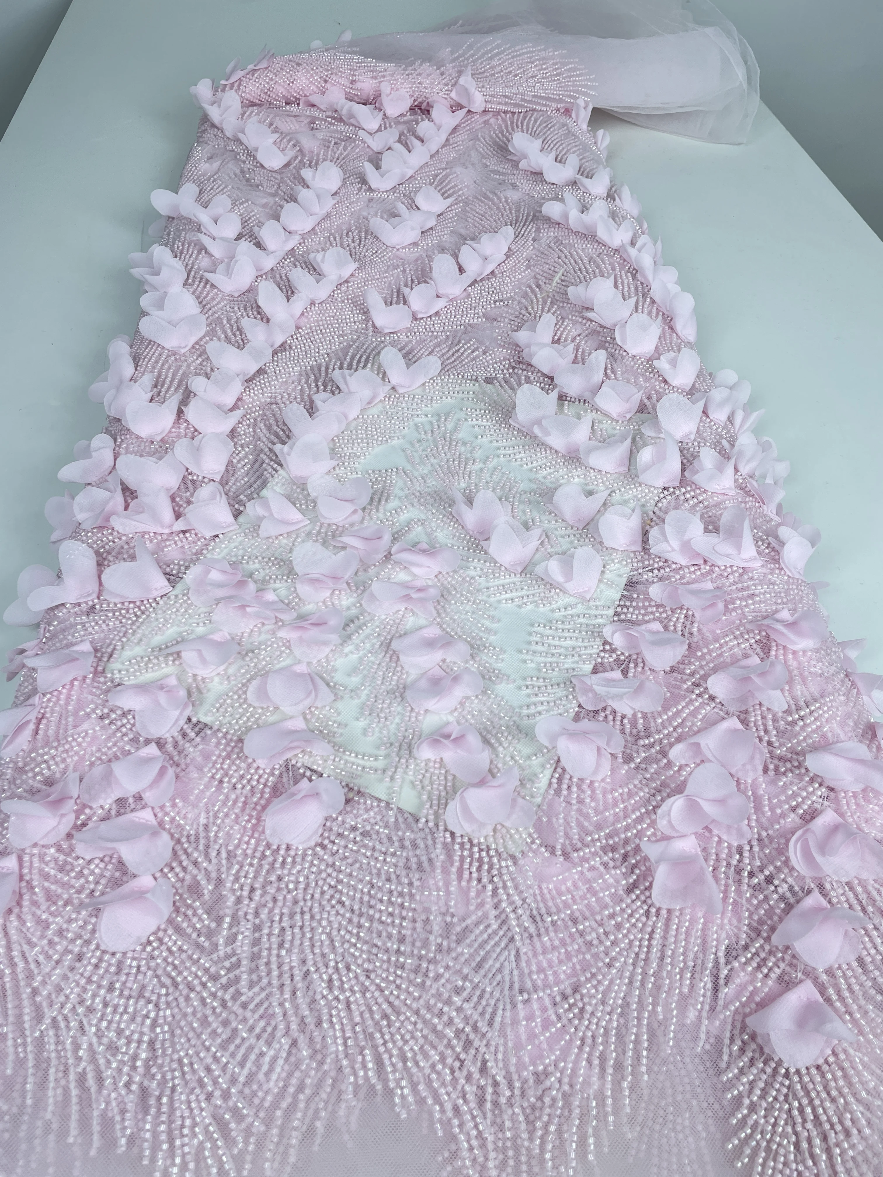 3D Flower African Beaded Groom Embroidered Lace Fabric High-end French Nigerian Sequins Lace Fabric for Wedding Dress Party