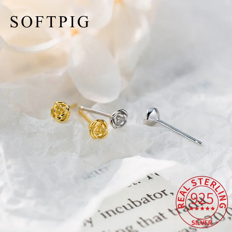 

SOFTPIG Real 925 Sterling Silver Plant Flower Mini Hoop Earrings For Fashion Women Party Cute Fine Jewelry Accessories Gift