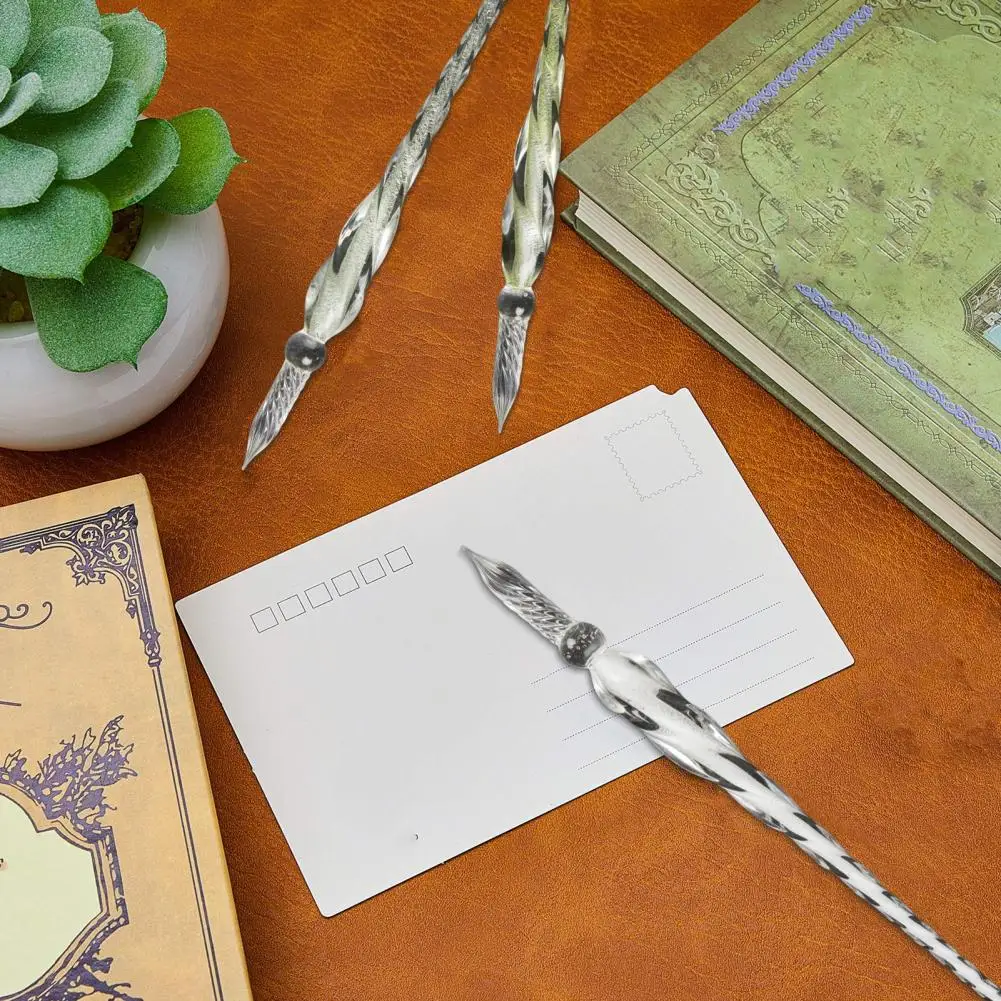Glass Pen Glass Calligraphy Pen Set Smooth Ink Dipping Tool Beautiful Color Effects Writing Instrument with Threaded for Comics
