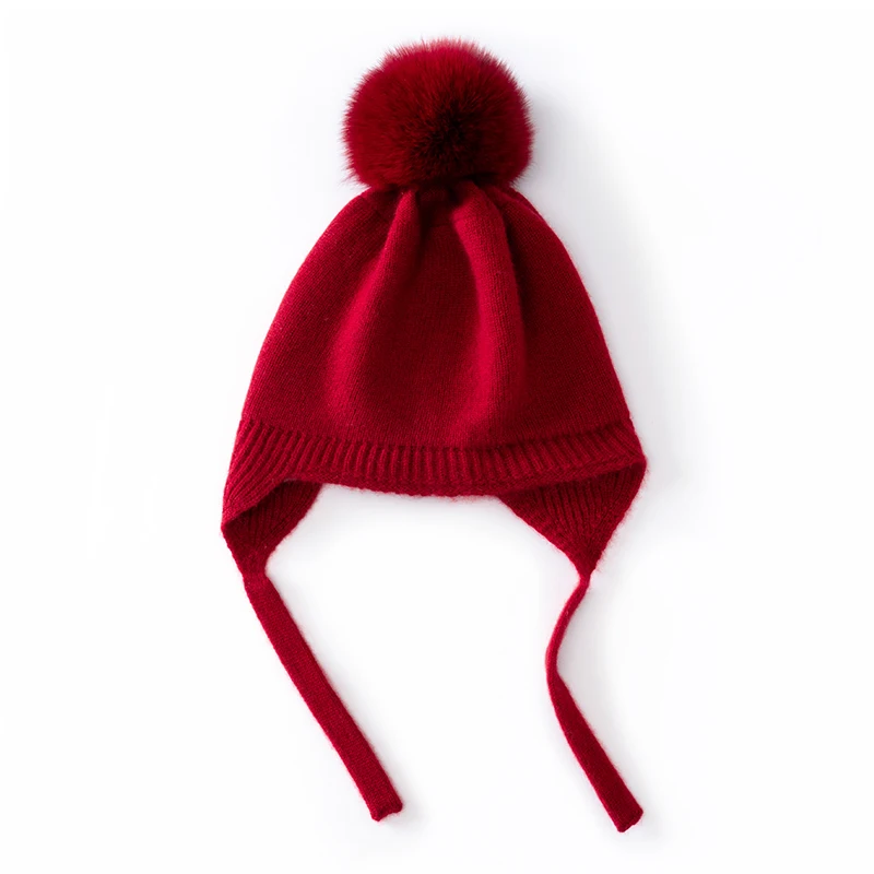 Children's Hat 100% Cashmere Boys and Girls Autumn Winter Warm Ear Protection Hat Pullover Windproof Super Cute Hat Pom Pom Hat