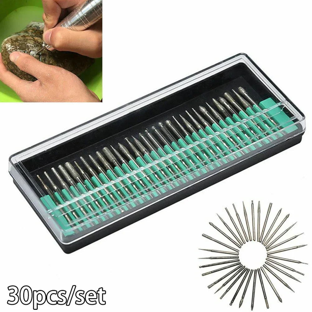30pcs Emery Bur Set With 2.35mm Shank For Rotary Tool Grinding Polishing And Shaping Tasks Across Multiple Material Types
