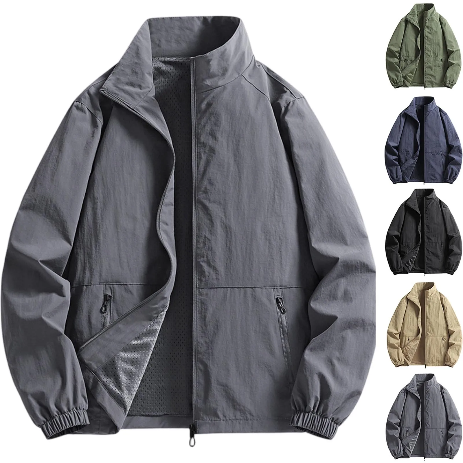 

Outdoor Loose Sun-protective Clothing Waterproof Windbreaker Jacket Men Spring Autumn Long Sleeve Coat Solid Color Quality Coat
