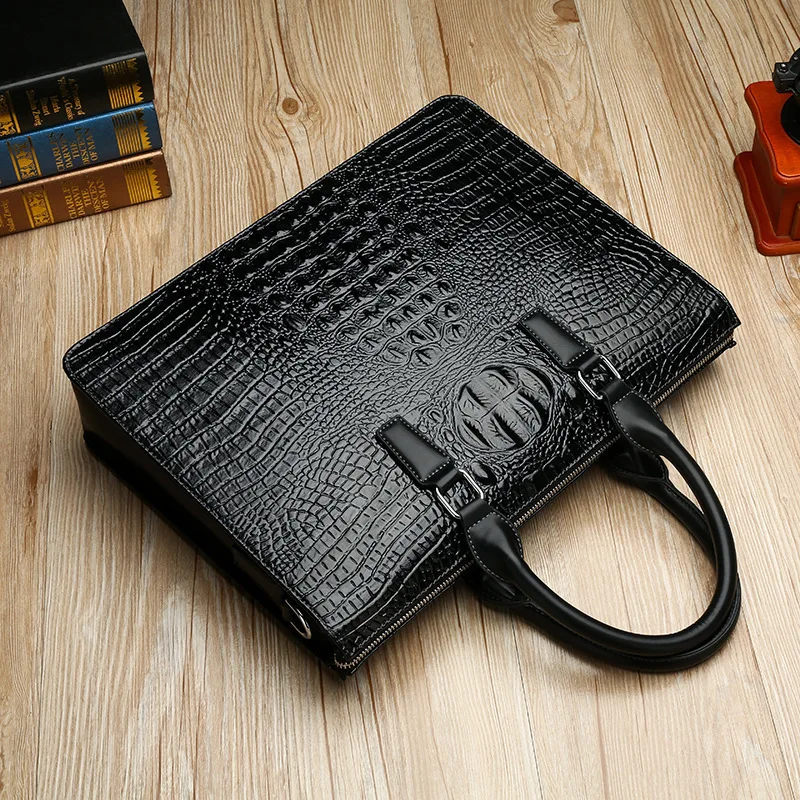 New Crocodile Pattern Handheld Briefcase Horizontal Business Document Casual Trendy Men's Messenger Bag Men Pu Leather Man Bags