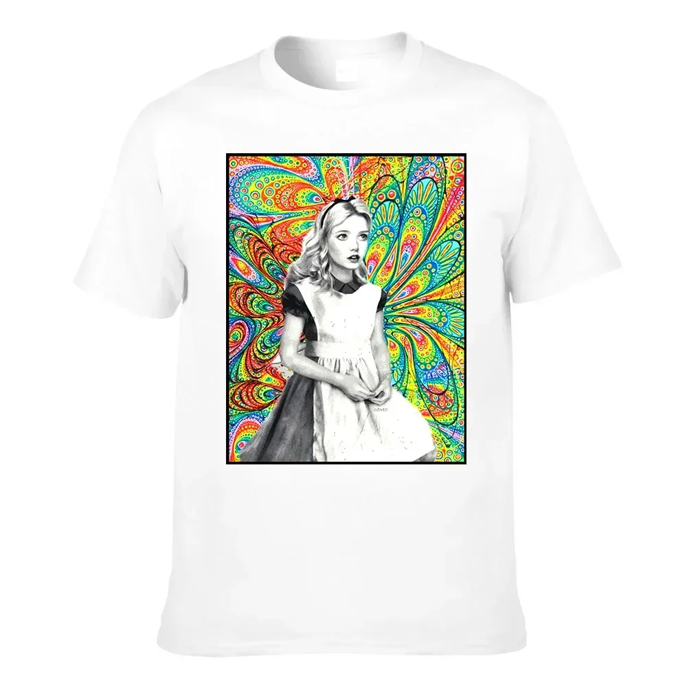 Men T Shirt Women Alice in Wonderland Psychedelic Art Trippy LSD Blotter DMT Hoffman Lewis Carroll Shroomss Stoner