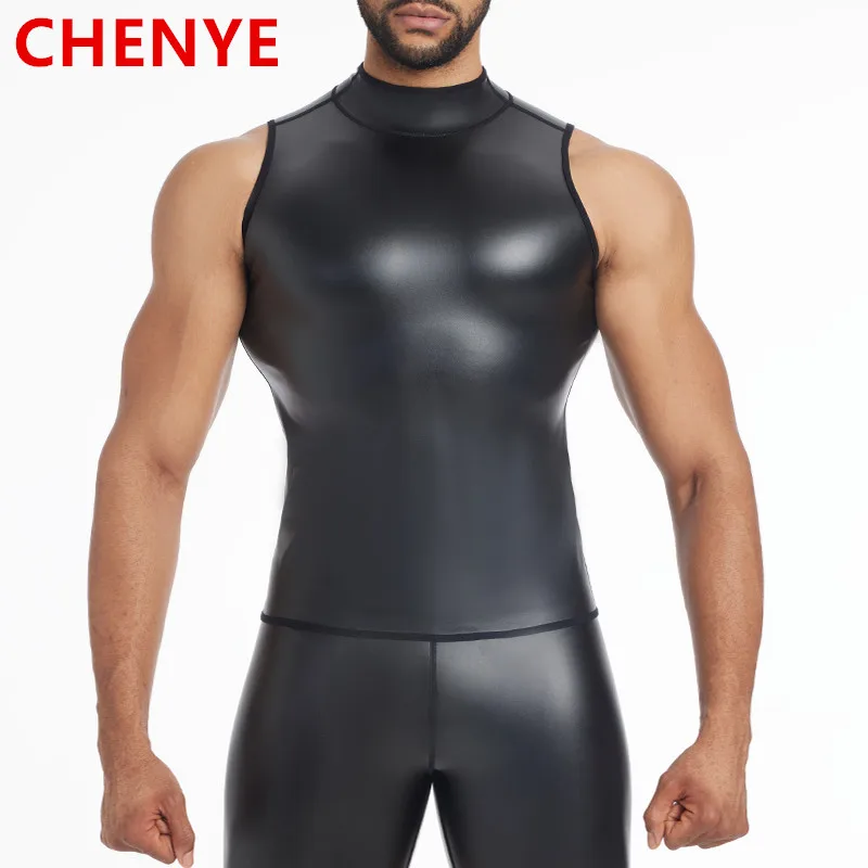 Sous-vêtement en cuir glacé pour hommes, haut précieux, chemise en fibre, gilets, spoeurs de corps, sous-vêtements minces, corsets d\'entraînement à