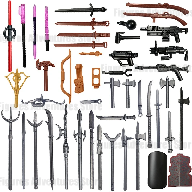 MOC Medieval Weapons Building Block Soldier Figures Toy Military Accessories Spear Bow Arrow Broadsword Sword Axe Mini Brick Toy