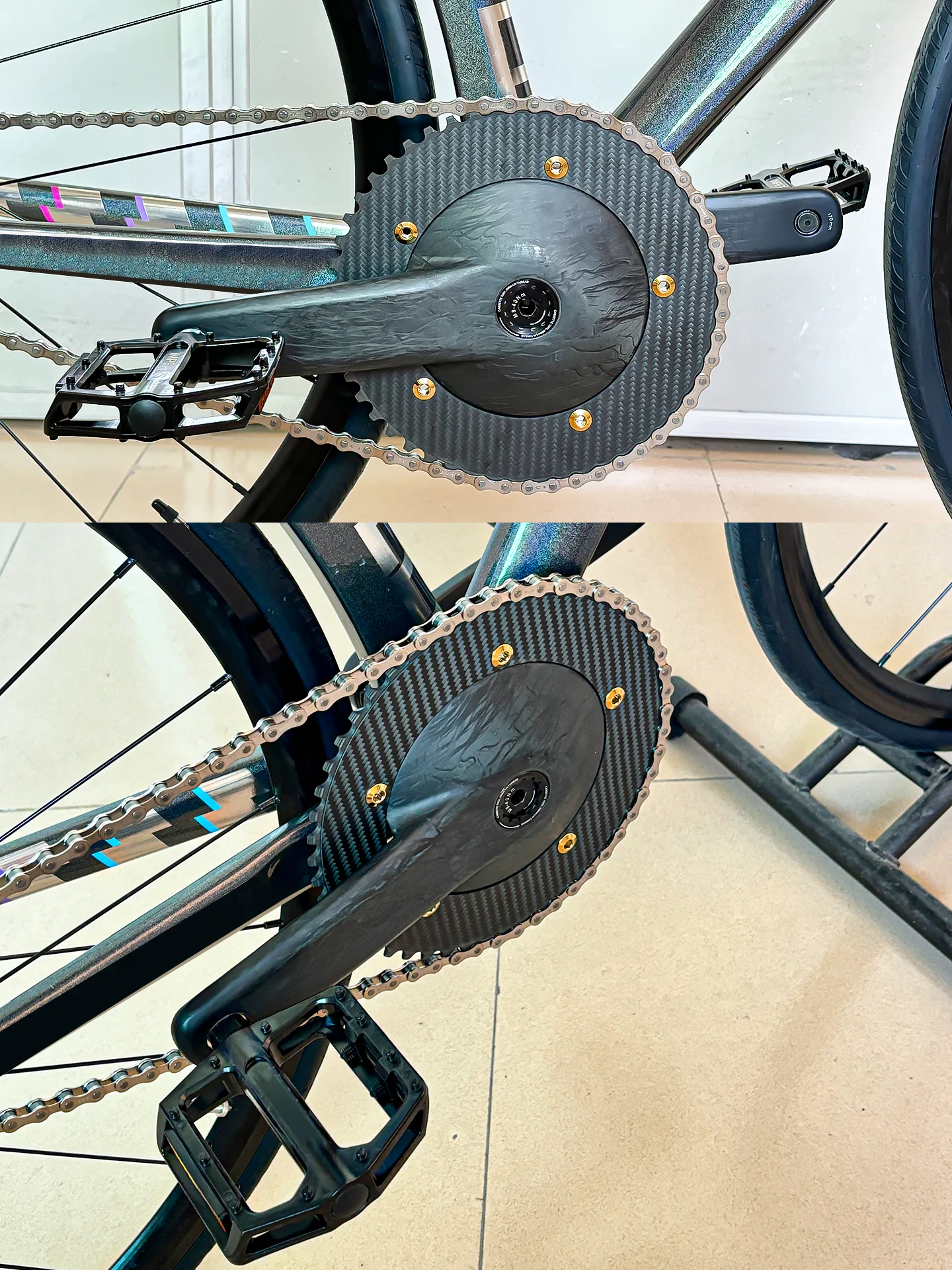 Carbon Fiber Track Bike Crankset BCD144 Enclosed Quick Disassembly Sprocket With Central Axle For Cycling Equipment