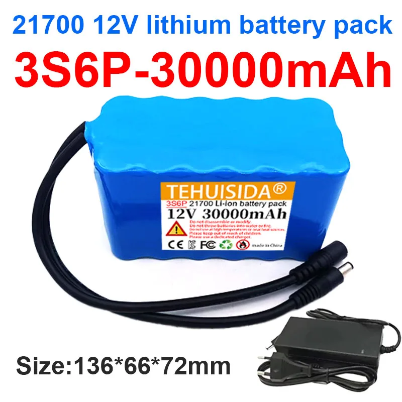 

High Capacity 12V 3S6P 30000mAh 21700 Battery for Trolley Audio Nest Boat Emergency Light Rolling Shutter Lithium Battery Pack