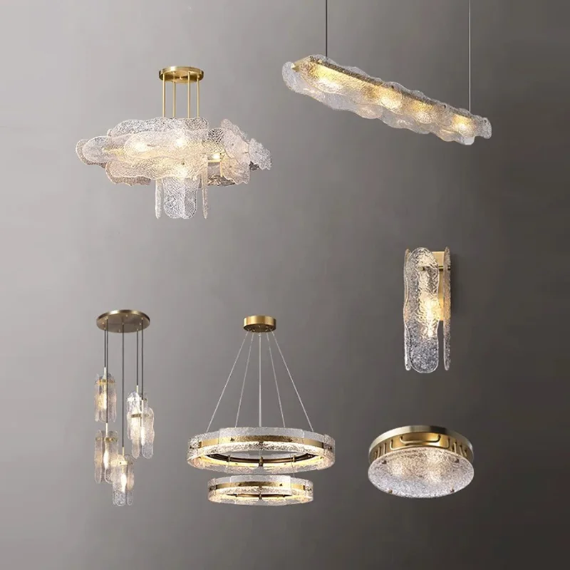 Modern Nordic water pattern frosted glass chandelier home decoration, stainless steel metallic gloss, suitable for living rooms