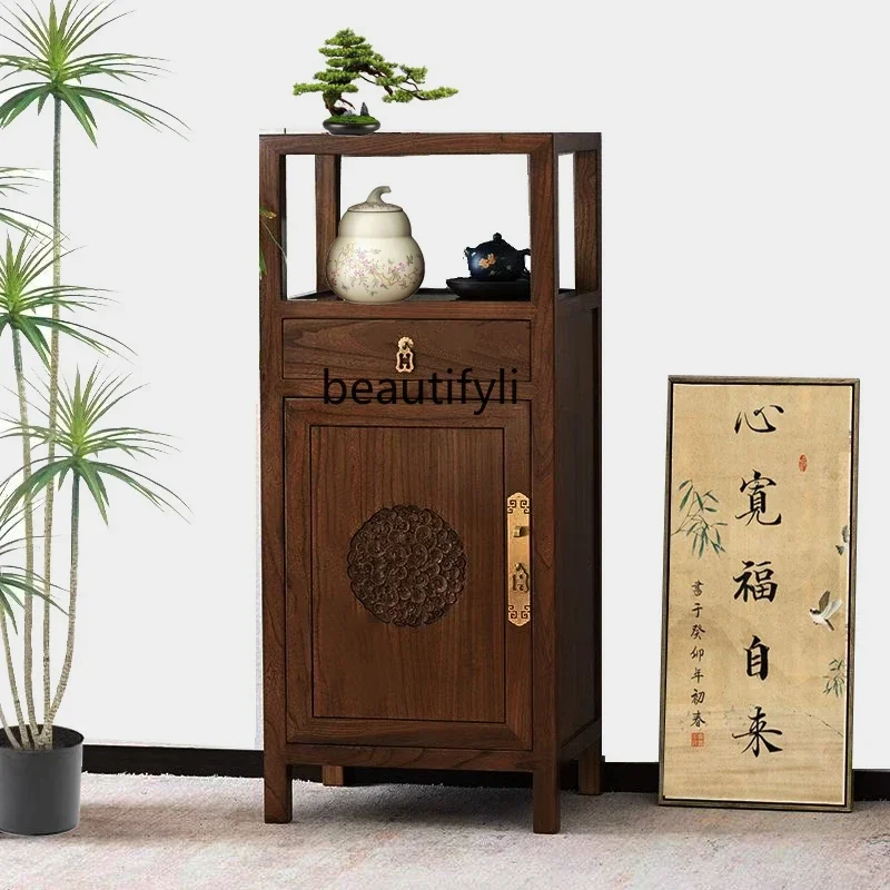 

HChinese solid wood corner cabinet old elm foyer vertical cabinet retro shelf living room small side cabinet narrow entrance