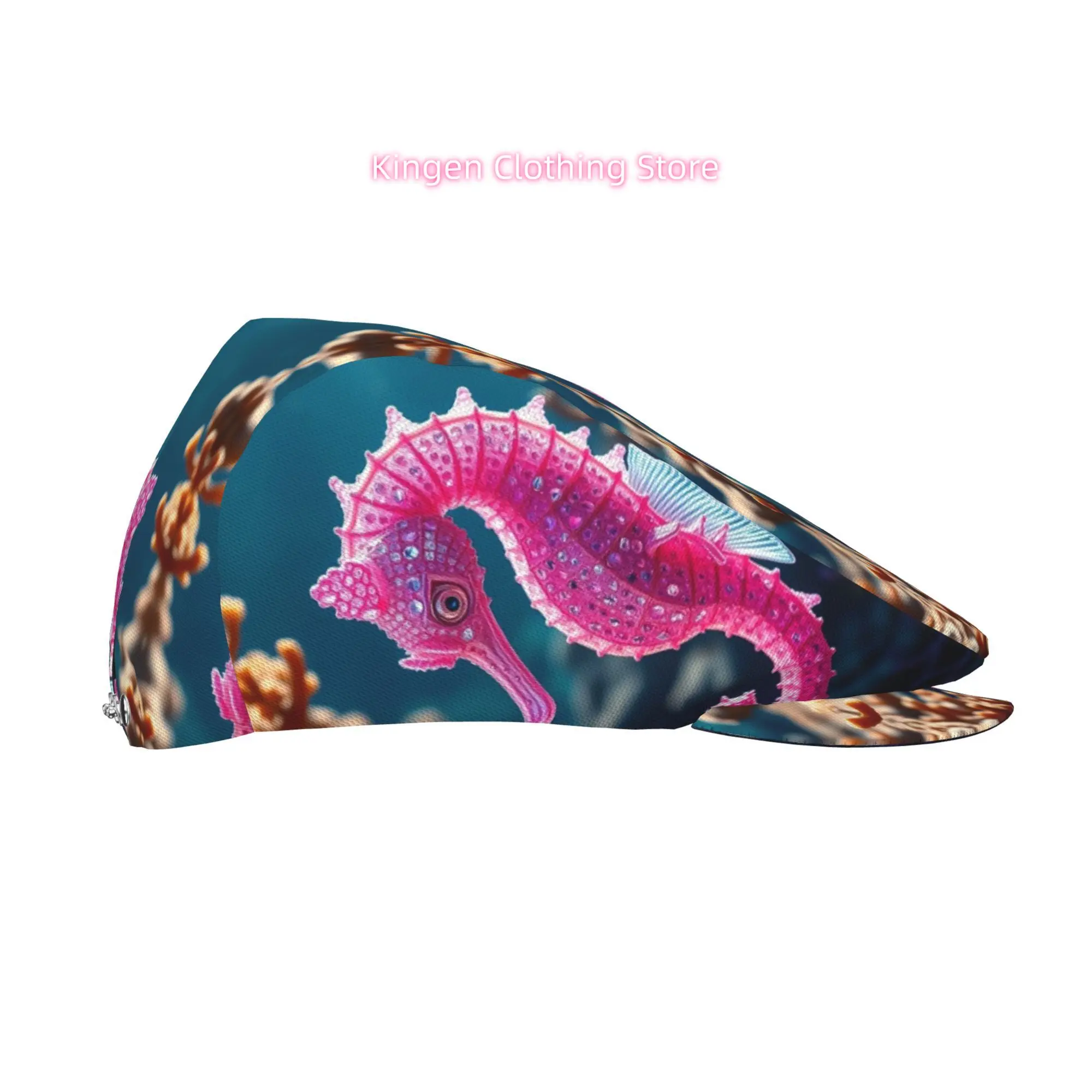 Sparkling Pink Seahorse Near Coral All-over Print Flat-top Hats for Men and Women, Newsboy Caps, Berets, Irish Hats, Driver Caps
