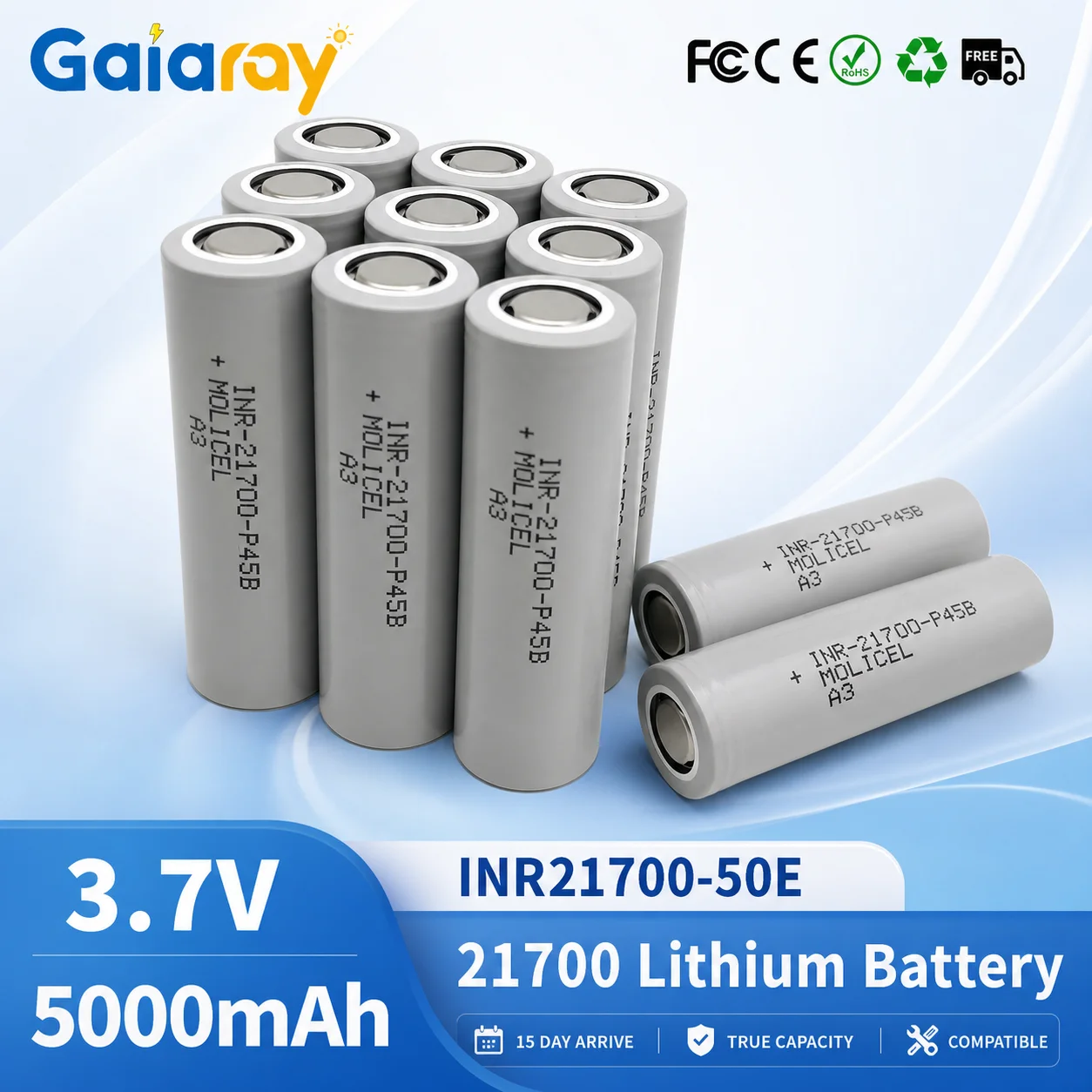 Rechargeable 21700 Li-ion Battery INR21700-50E 5000mAh 3.7V 3C High Power Cell for Power Tools LED Flashlights Toys