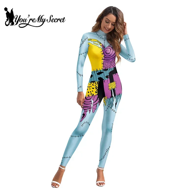 [You're My Secret] Woman Costume Movie Cosplay Zombies Jumpsuit Zipper Spandex Scary 3D Print Party Outfit Sexy Zentai Bodysuit