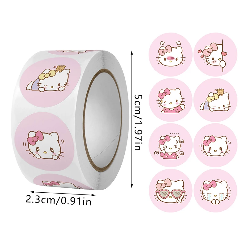 500Pcs/roll Sanrio Sticker Kawaii Kuromi Hello Kitty P Cinnamoroll Cartoon Kids Reward Stickers Gift Decoration Decals Toys