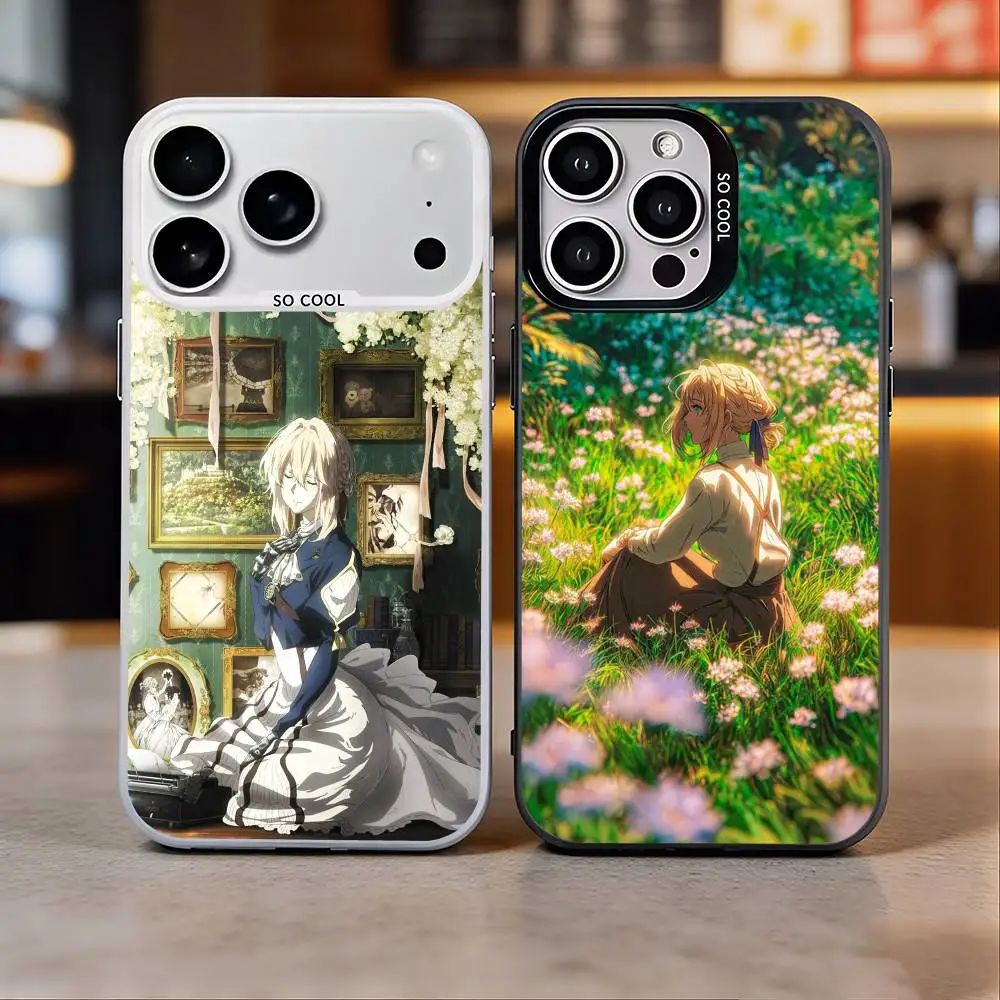 

V-Violet Evergarden Novel Colorful Silver Back Phone Case For IPhone 17 16 15 14 13 12 11 Plus Pro Max Plus
