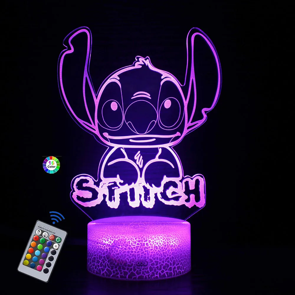 Disney Stitch Lilo Anime Character 16Colors Led 3D Night Light Model Toy Children\'s Bed Room Decoration Birthday party gifts