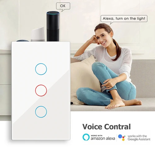 Imagen 2 del producto Tuya Wifi Interruptor inteligente cable neutro/sin cable neutro, Interruptor de luz de hogar inteligente EE. UU. 1/2/3 funciona para Alexa Google home