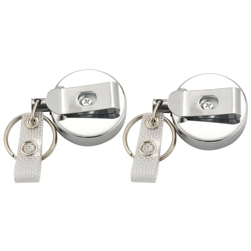 Exquisite-6 Pack Heavy Duty Retractable Badge Holder Reel,Metal ID Badge Holder With Belt Clip Key Ring Silver