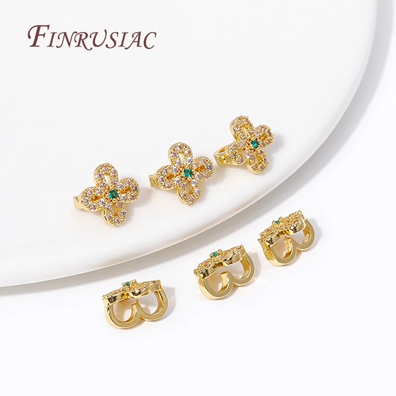 Conector en forma de flor de circón con incrustaciones chapadas en oro de 18K, separadores de 2 agujeros, accesorios para pulseras, cuentas espaciadoras, fabricación de joyas DIY