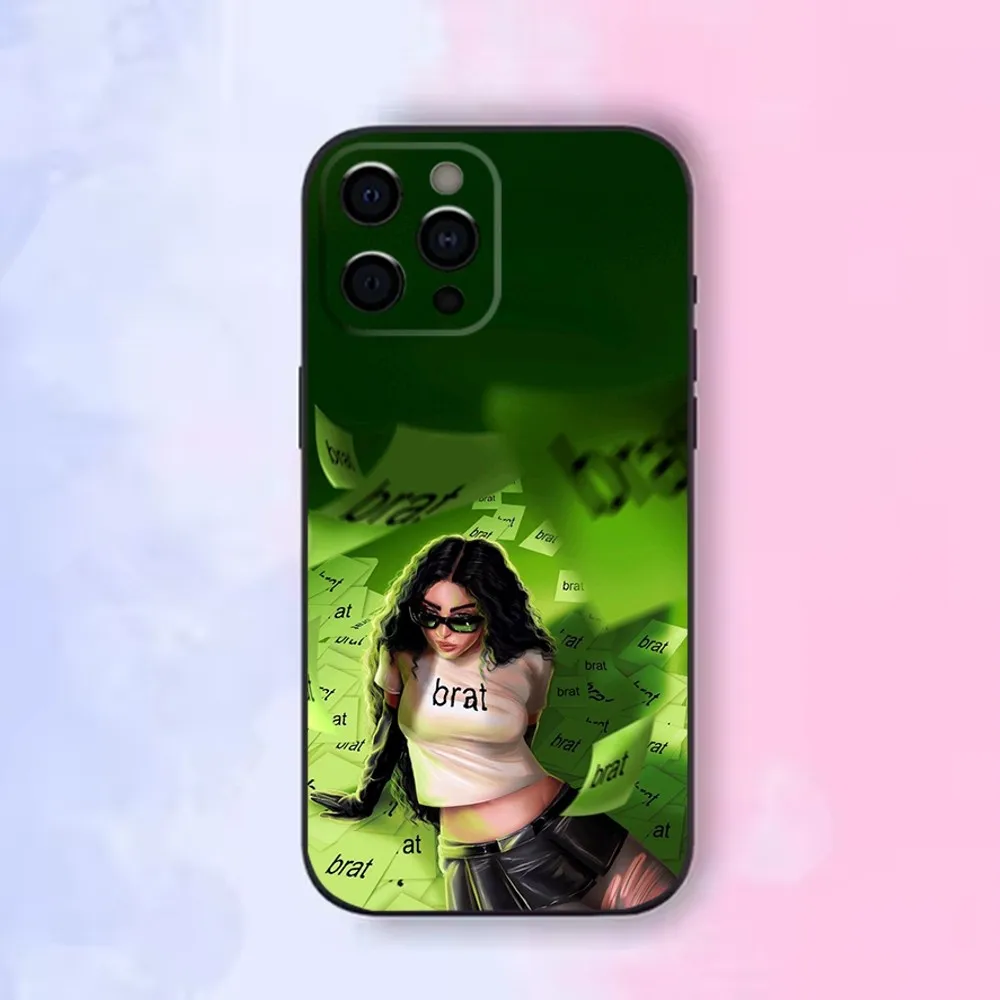 Singer C-Charli XCX BRAT Phone Case For iPhone16,15,14,13,12 Mini 11 Pro XR,X,XS,MAX 7,8 Plus Silicone Cover Soft Black