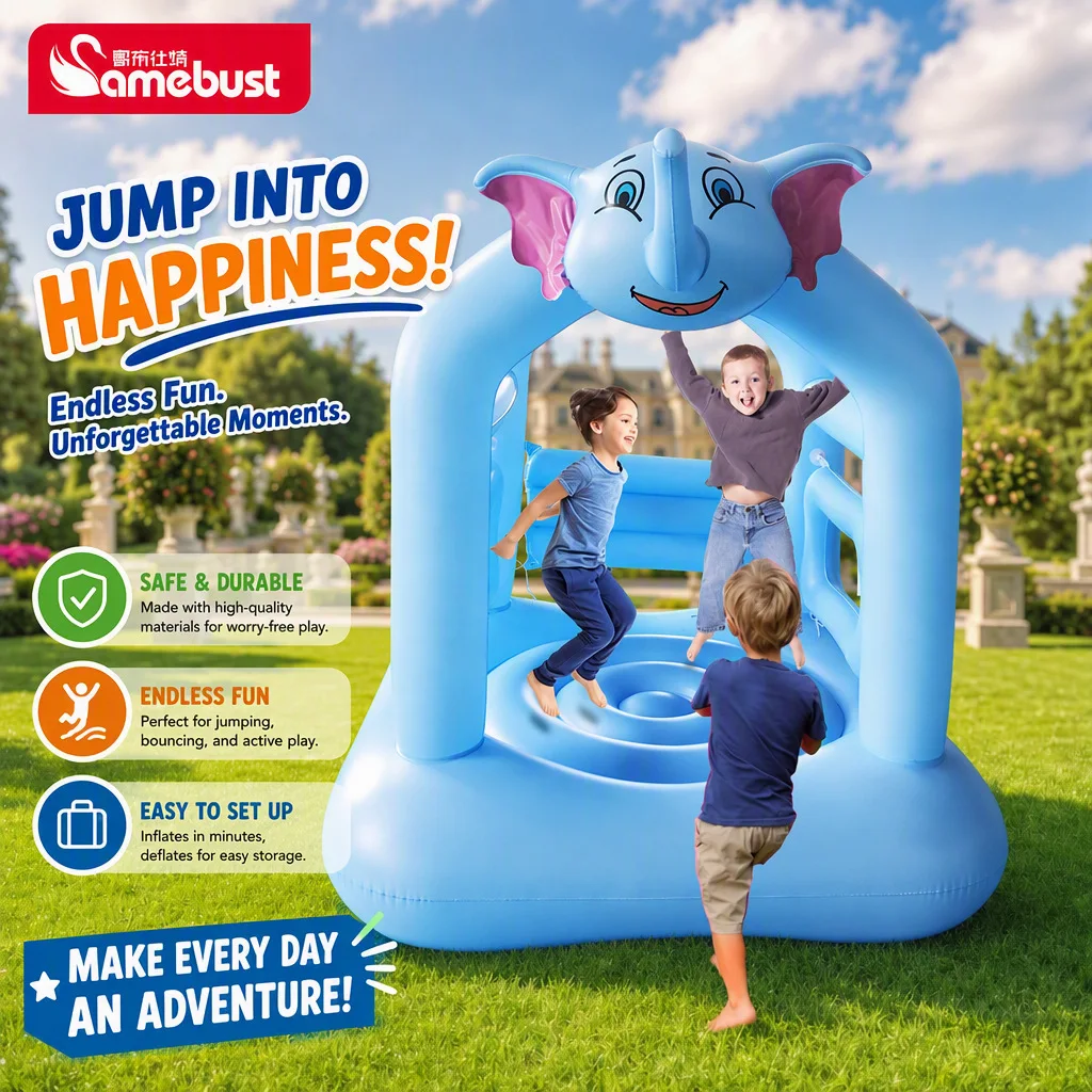 Children's Inflatable Elephant Jumping Bed Thickened PVC Indoor Outdoor Playground Inflatable Bounce House for Kindergarten